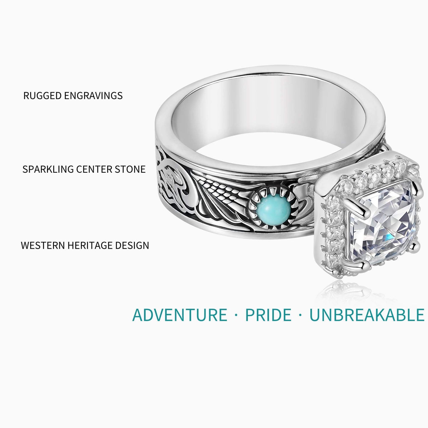 Western Radiant Cut Diamond Turquoise Engagement Ring
