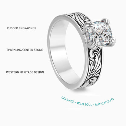 Flower Engraved Promise Western Diamond Ring