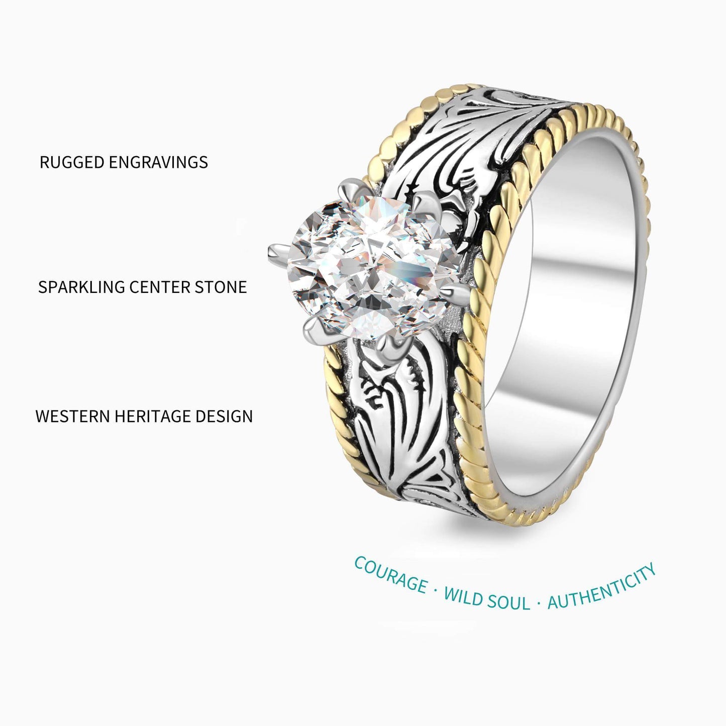 Twist Band Oval Cut Zircon Western Wedding Ring