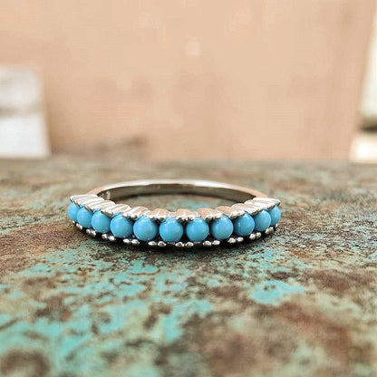 Sterling Silver Round Turquoise Slim Band Ring