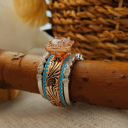 5pc Round Moissanite Vintage Western Promise Women Turquoise Rings