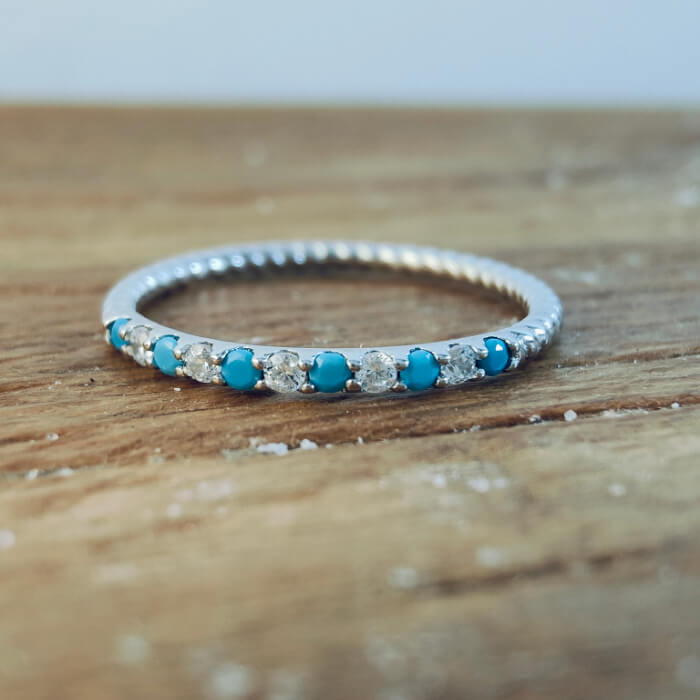 Sterling Silver Retro Twise Band Turquoise Wedding Rings