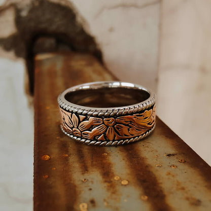 8mm Rose Gold Flower Western Style Band Rings