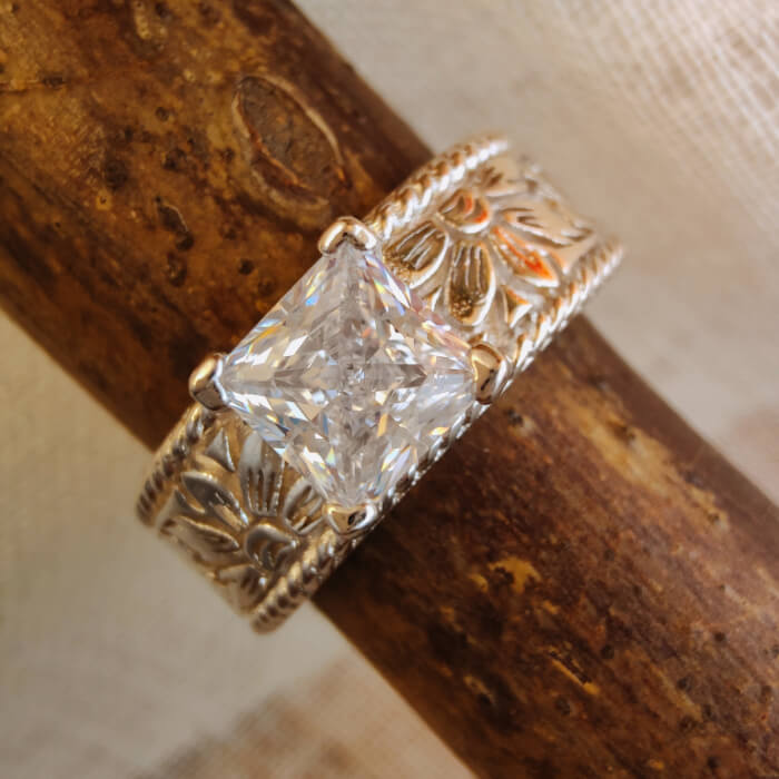 Flower Princess Diamond Wide Band Western Ring