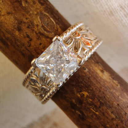 Flower Princess Diamond Wide Band Western Ring