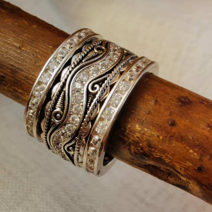 3pc Rustic Diamond Inlay Engravable Western Band Ring