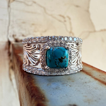Diamond Engraved Turquoise Western Wedding Ring for Women