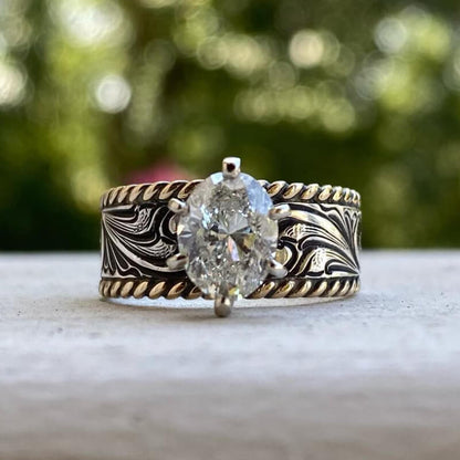 Twist Band Oval Cut Zircon Western Wedding Ring