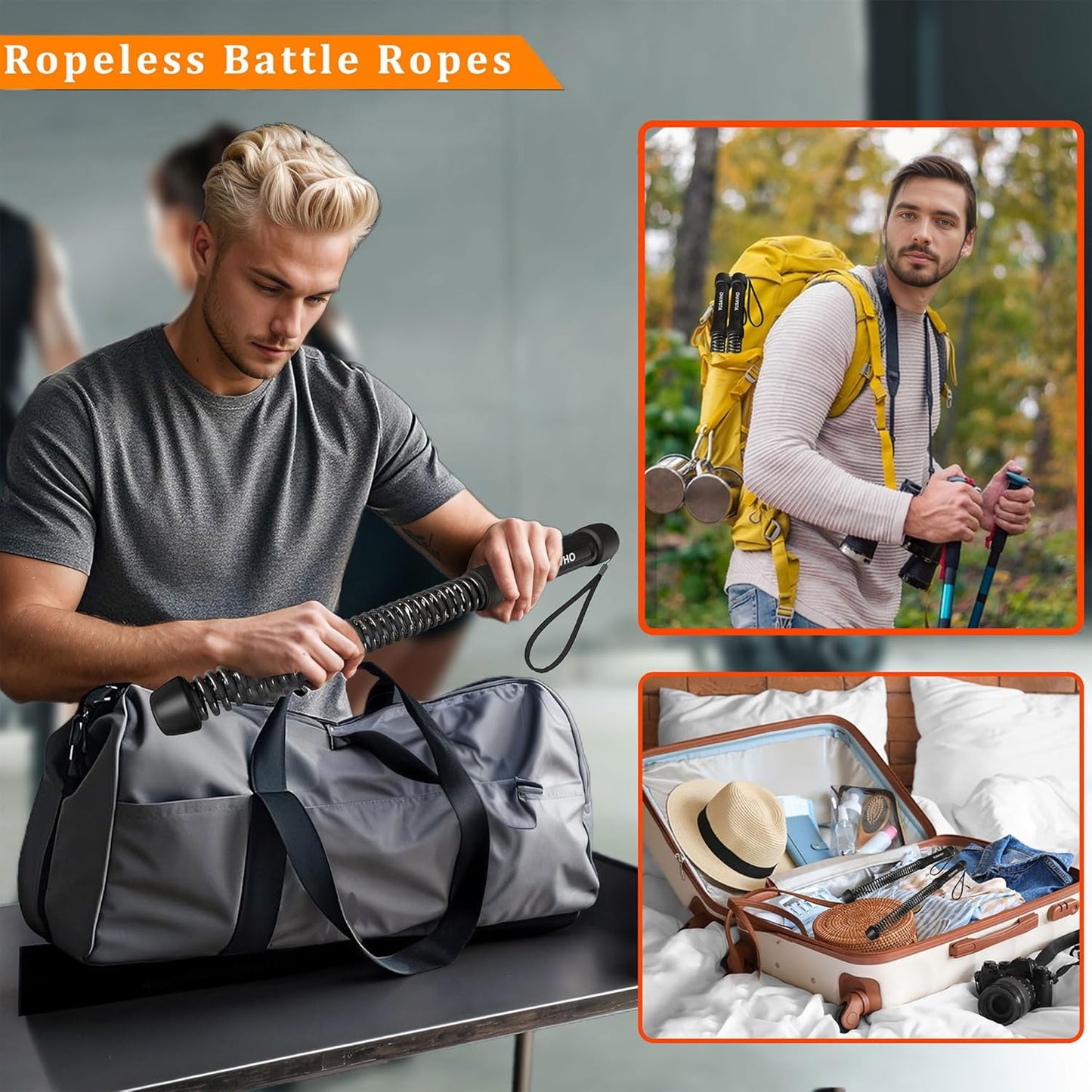 Ropeless Battle Ropes for Home Gym-Cordless Training Rope Fitness Equipment for Men & Women