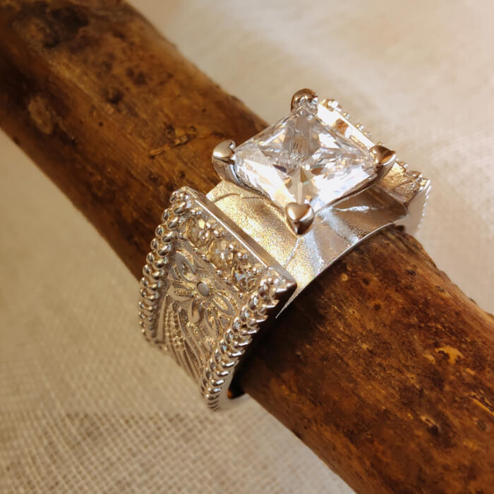 Flower Princess Diamond Wide Band Western Ring for Her