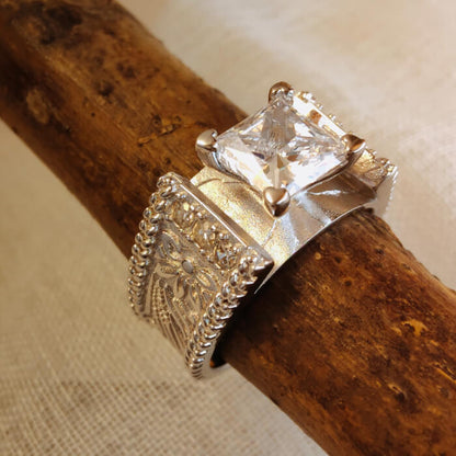 Flower Princess Diamond Wide Band Western Ring for Her