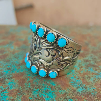Western Engraved Symbol Square Cut Turquoise Ring