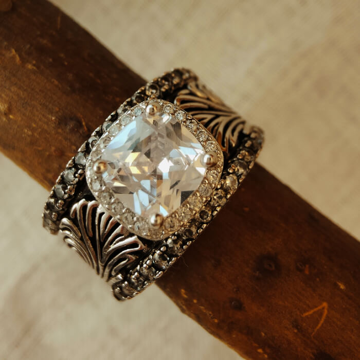 Western Symbol Cushion Brilliant Engraved Engagement Rings