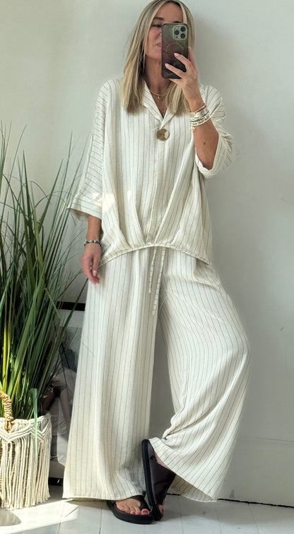 Last Day 50% OFF🔥2025 New Ladies' Collar Striped Loose Casual Suit