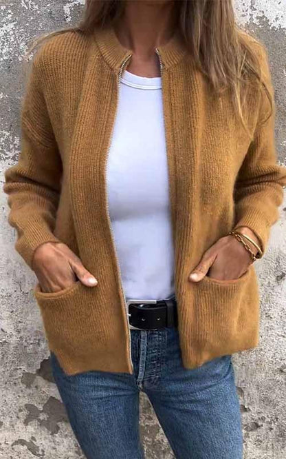 CLEARANCE SALE🔥 Women's Round Neck Zipper Knitted Jacket