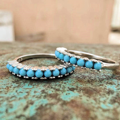 Sterling Silver Round Turquoise Slim Band Ring