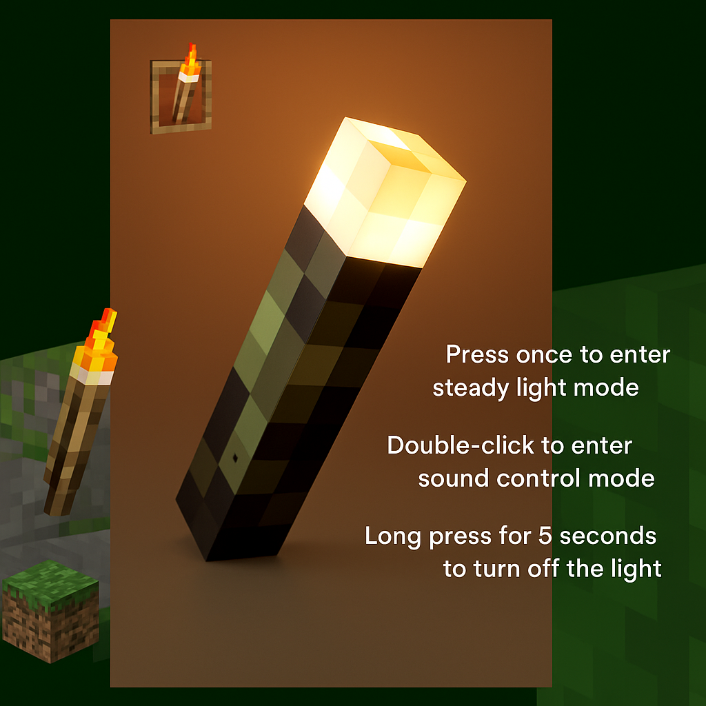 ✨Upgraded Pixel Torch Lamp · USB Powered · Handheld & Wall-Mount · Gamer Decor & Party Light