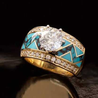 Wave 18K Gold Turquoise Engagement Rings