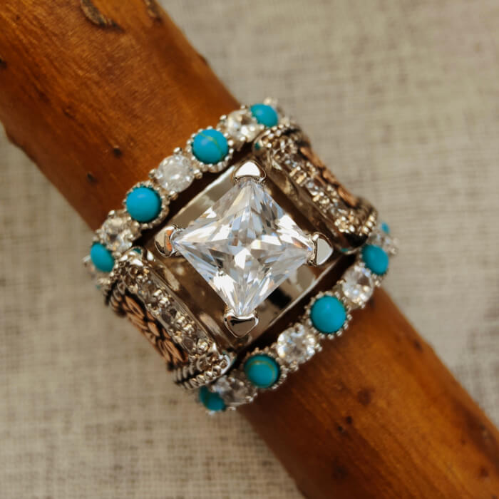 3pc Moissanite Flower Marquise Engagement Turquoise Rings