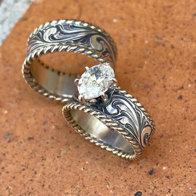 Twist Band Oval Cut Zircon Western Wedding Ring