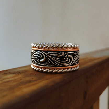 3pc Retro Engraved Twist Western Band Ring for Men