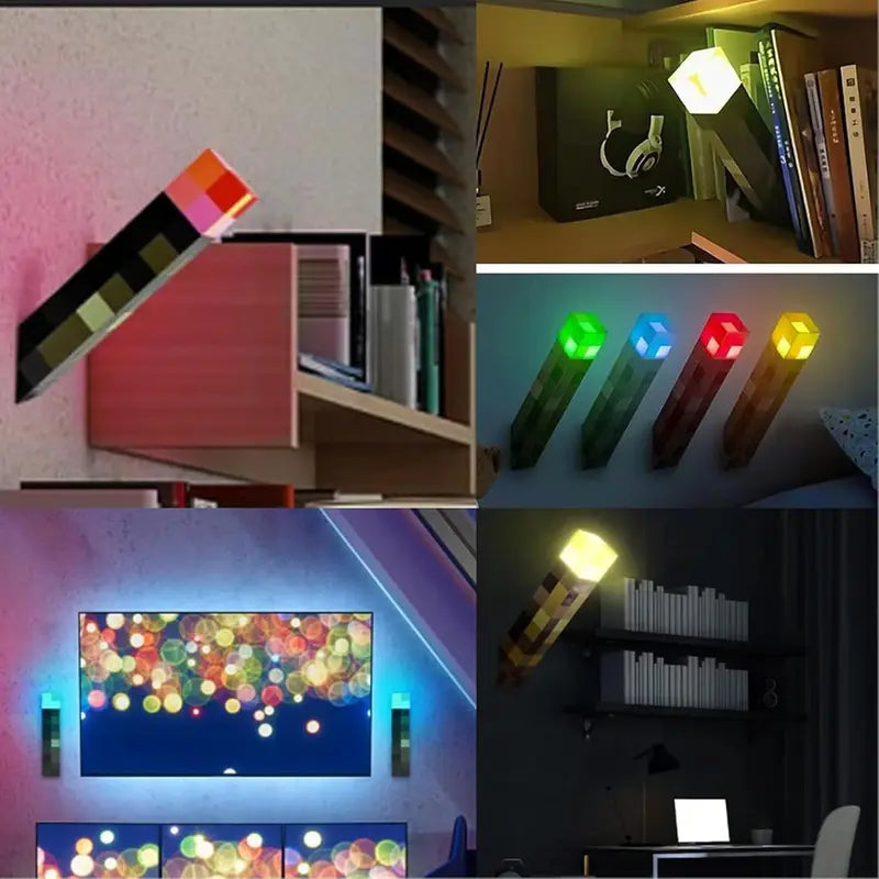 ✨Upgraded Pixel Torch Lamp · USB Powered · Handheld & Wall-Mount · Gamer Decor & Party Light