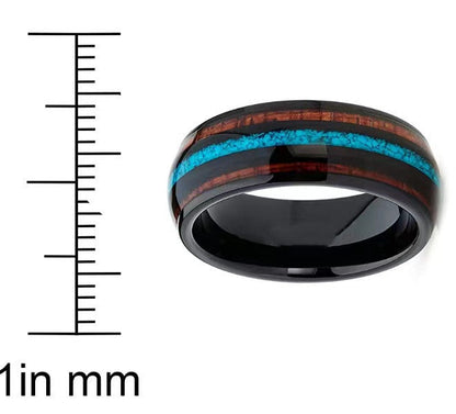 Three-slot Turquoise Acacia Wood Band Ring