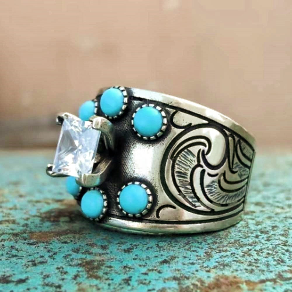 Wide Band Turquoise Engagement Ring