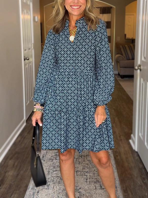 NEW🔥 V Neck Vintage Printed Dress