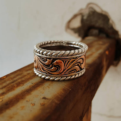 3pc Rose Gold Western Engraved Wedding Bands
