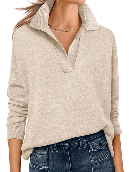 Womens Polo V Neck Long Sleeve Sweaters Lightweight Dressy Casual Business Basic Knit Pullover Top