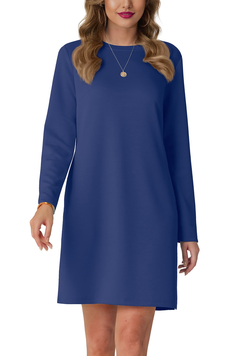 Women Casual Long Sleeve Dress Trendy Fall Fashion Cozy Travel Airport Outfits Haze Blue XL