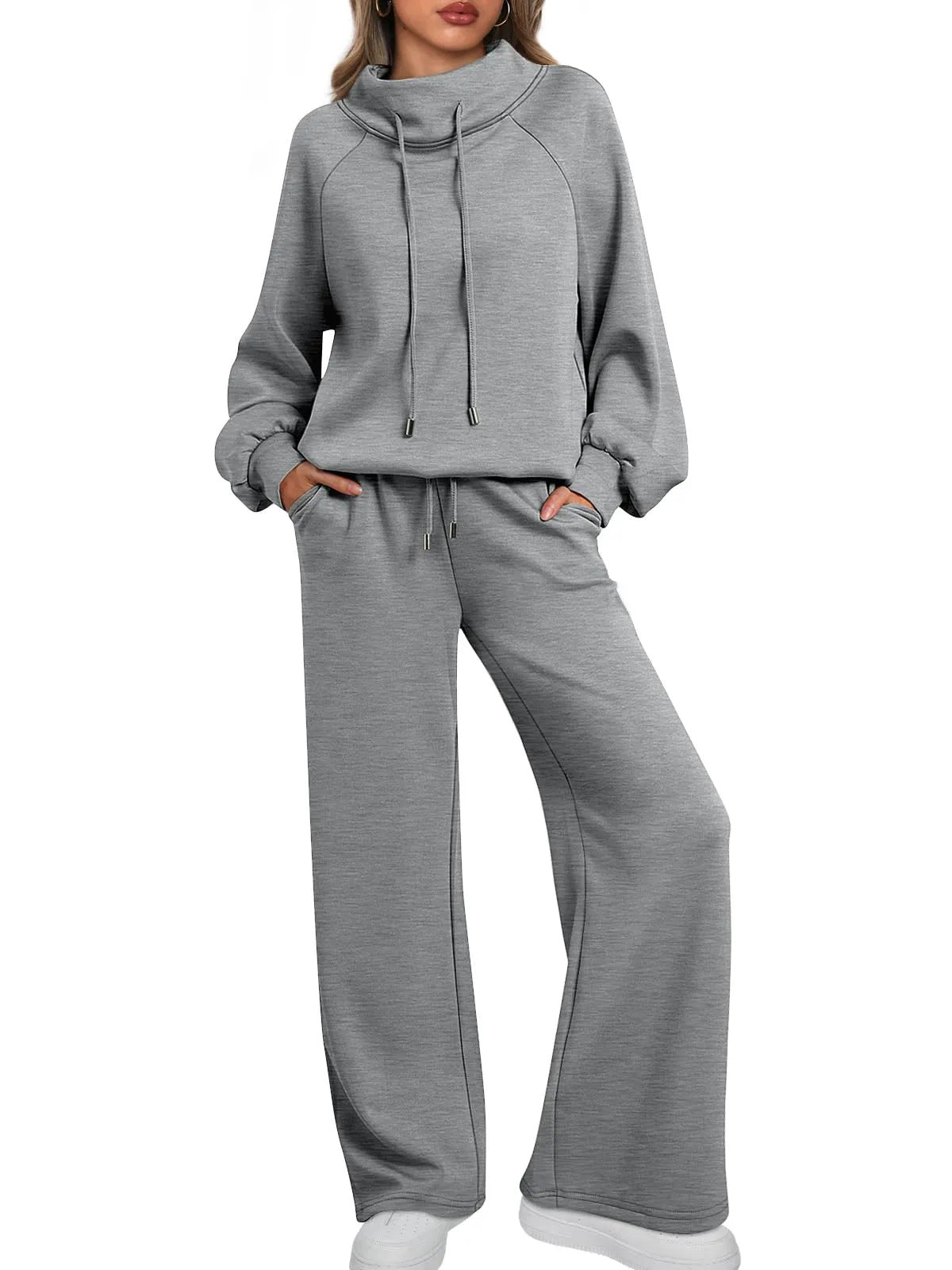 Women's Cotton Holiday Casual Crew Neck Drawstring Sweatshirt Set