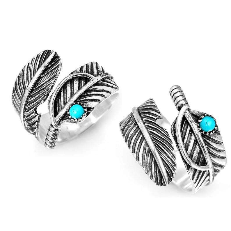 Steel Feather Vintage Turquoise Ring