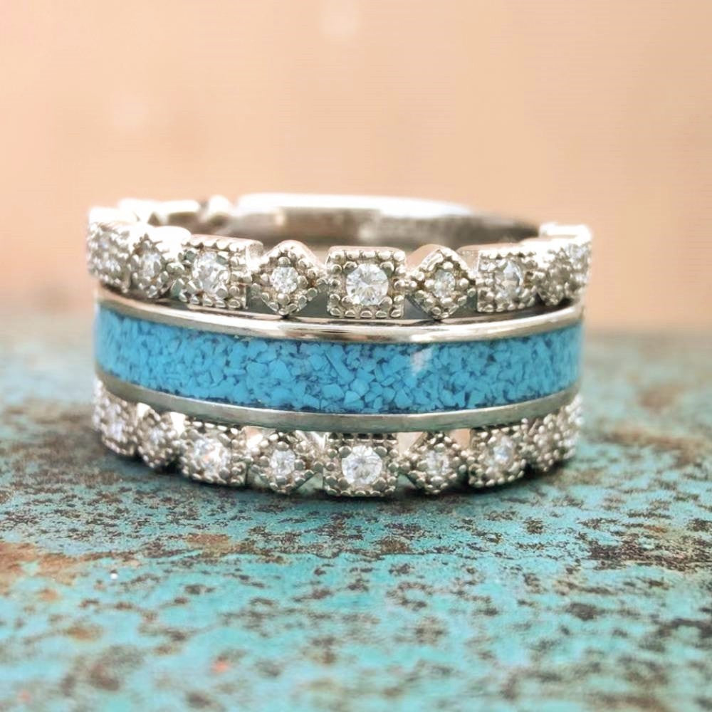 Sterling Silver Vintage Diamond Square Band Ring