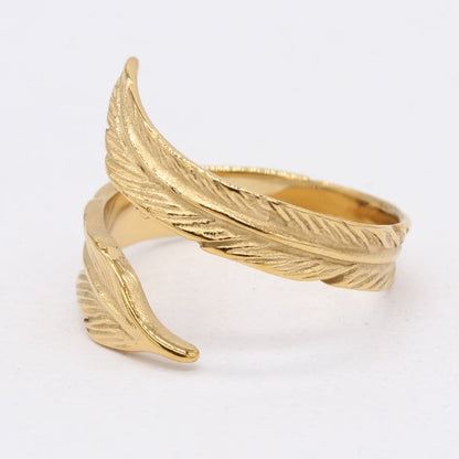 Retro Feather Steel Women Ring