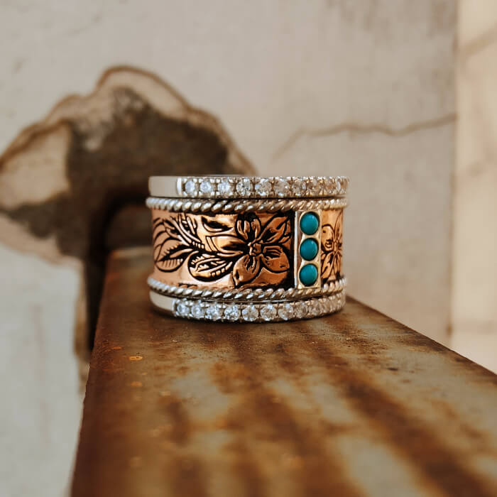 3pc Zircon Edge Rose Gold Western Wedding Bands Women