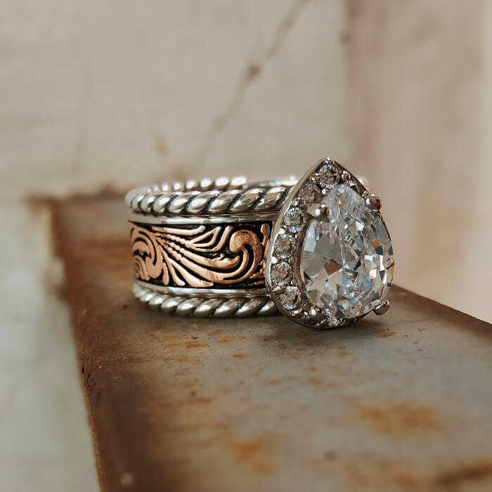 3pc Pear Cut Rose Gold Western Country Wedding Rings