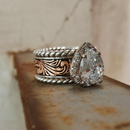 3pc Pear Cut Rose Gold Western Country Wedding Rings