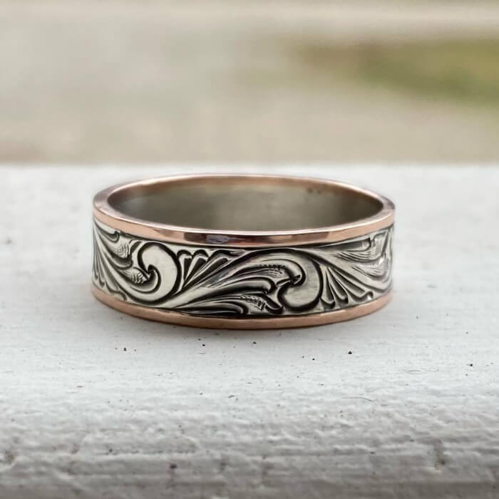 Flower Engraved Band for Men Western Wedding Bands