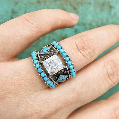 3pc Sterling Silver Turquoise Western Diamond Ring Set