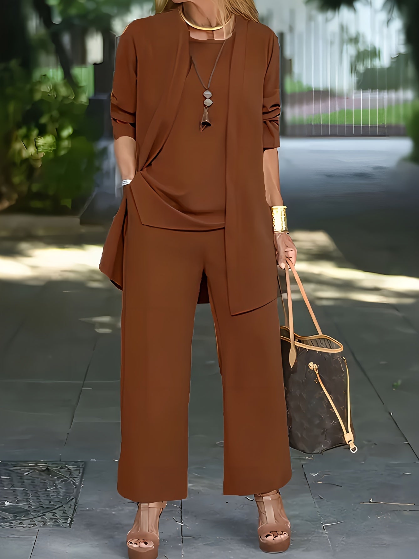 ⏰ LAST DAY SAVE 50% 💥2025 Casual Three-piece Solid Set, Long Sleeve Cardigan & Top & Long Pants Outfits