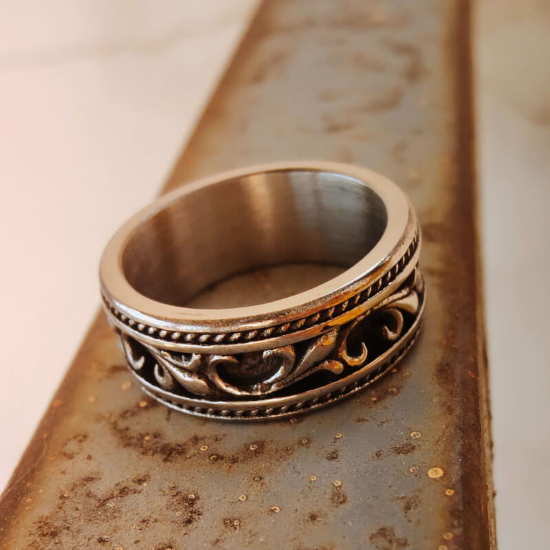 Retro Steel Flower Western Band Ring for Men