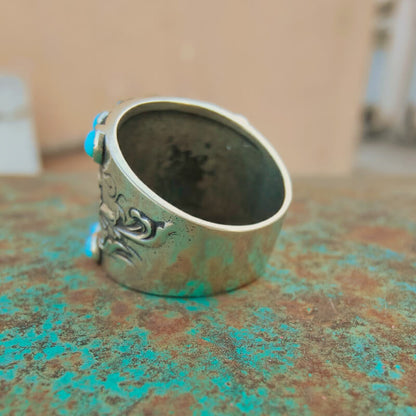 Western Engraved Symbol Square Cut Turquoise Ring