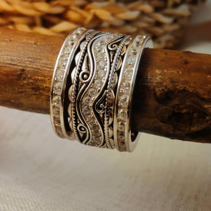3pc Rustic Diamond Inlay Engravable Western Band Ring
