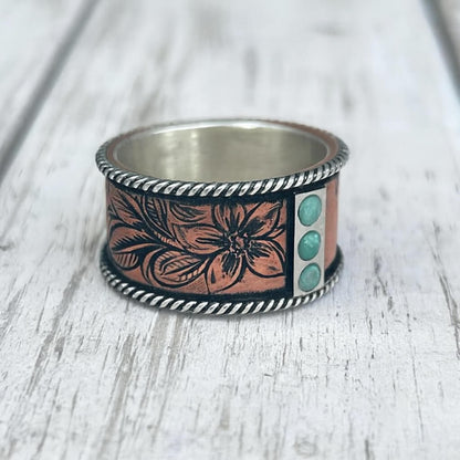 3pc Rhombus Turquoise Band Rose Gold Western Wedding Bands for Her