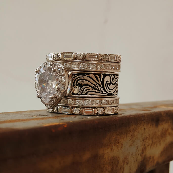 5pc Vintage Flower Pear Cut Promise Western Style Rings