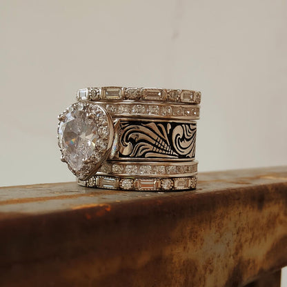 5pc Vintage Flower Pear Cut Promise Western Style Rings