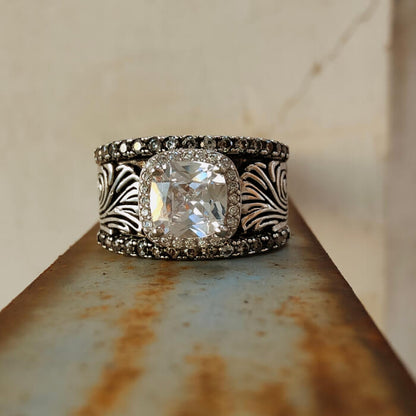 Western Symbol Cushion Brilliant Engraved Engagement Rings