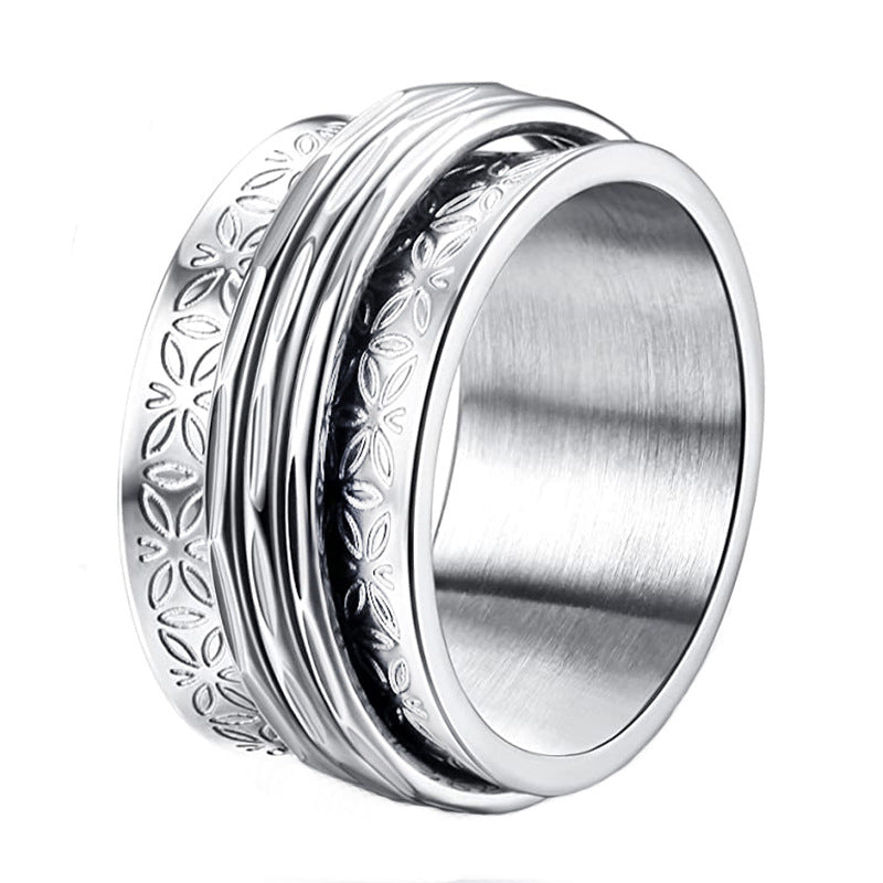 Steel Rotating Flower Print Band Ring